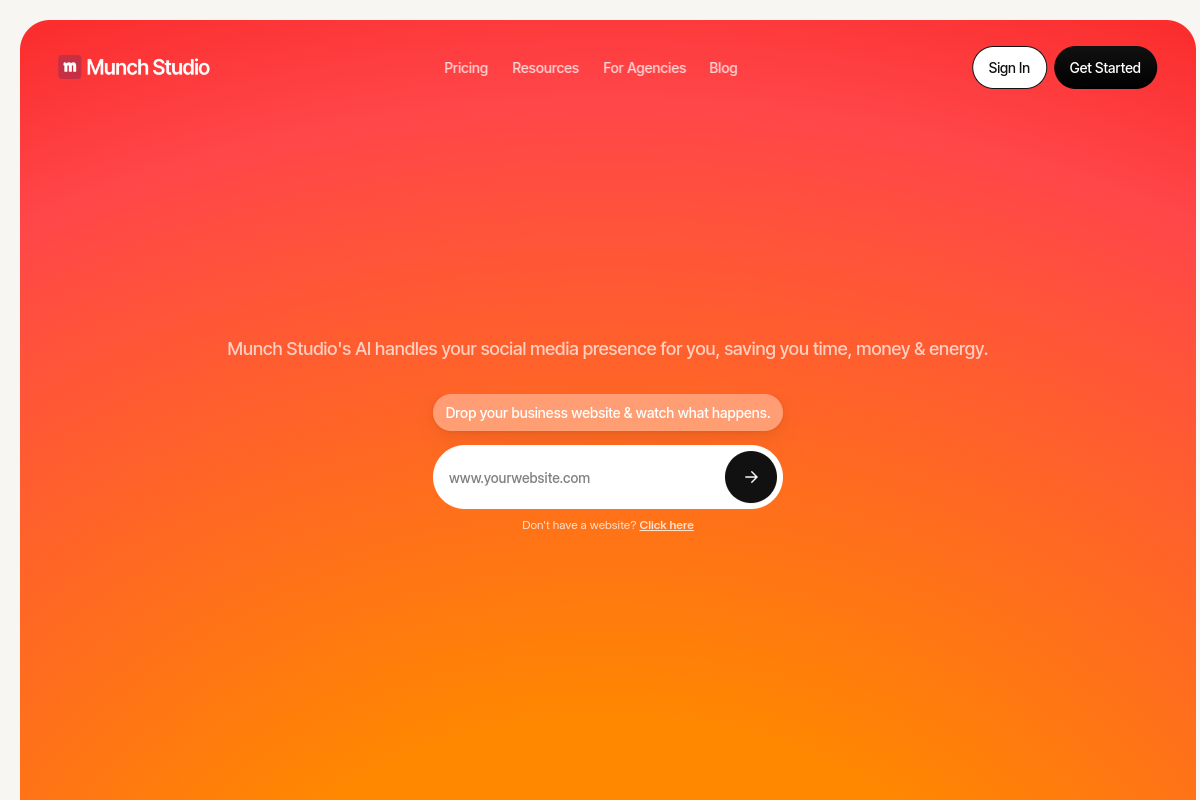 Screenshot of the Munch website