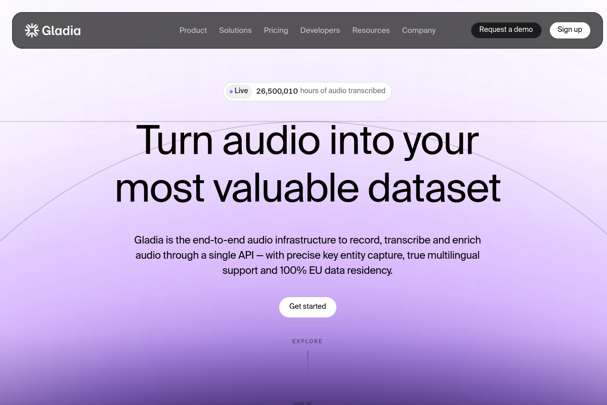 Screenshot of the Gladia website