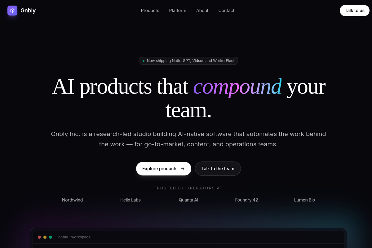 Screenshot of the Gnbly website
