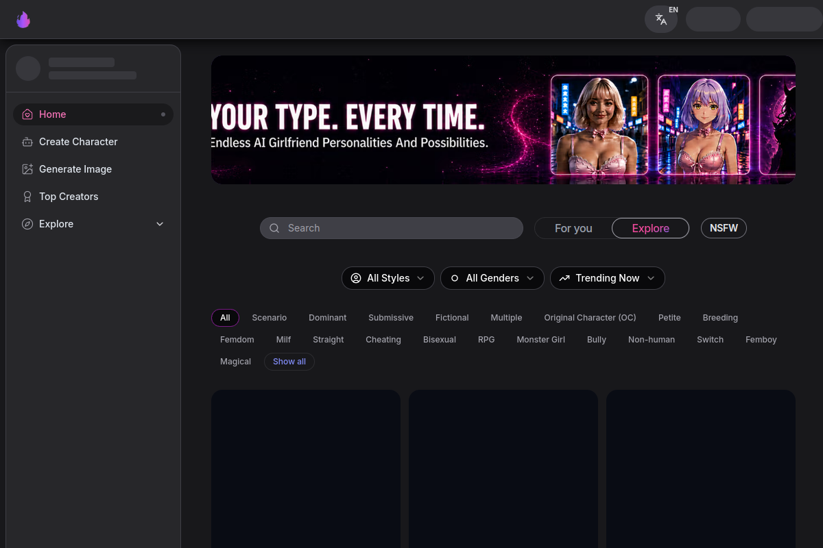 Screenshot of the GirlfriendGPT website