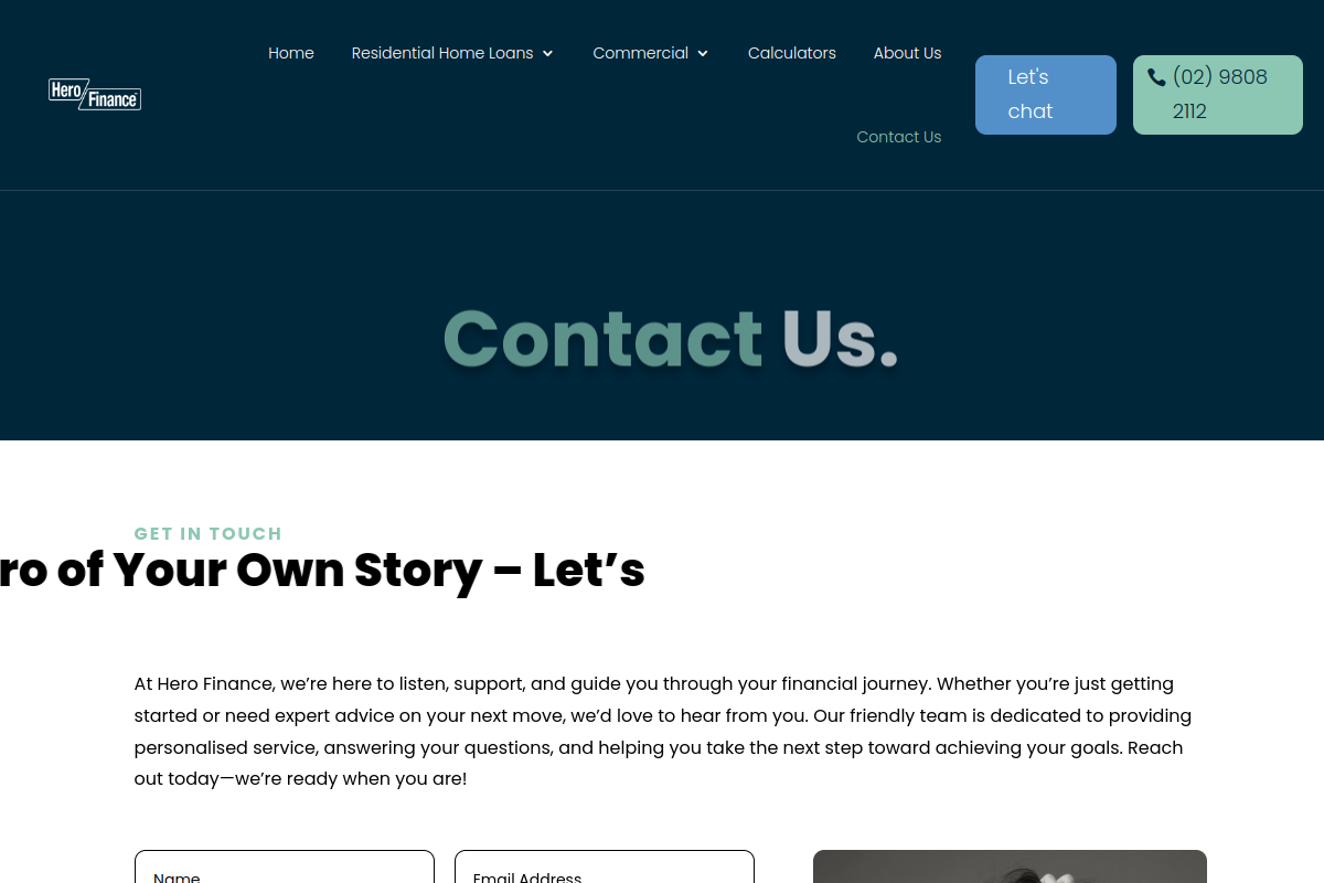 Screenshot of Contact Us - Hero Finance - Your Local Mortgage Broker in Sydney