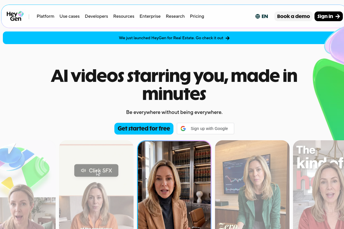 Screenshot of the Heygen website