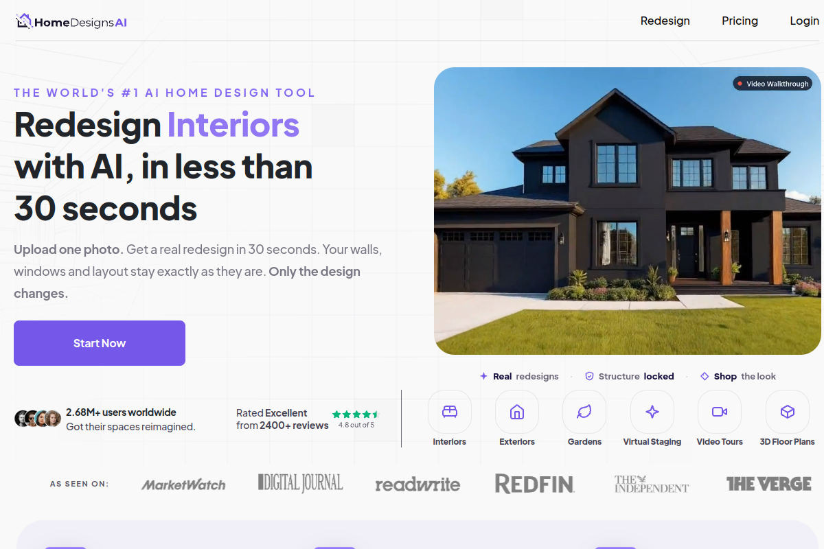 Screenshot of the HomeDesignsAI website