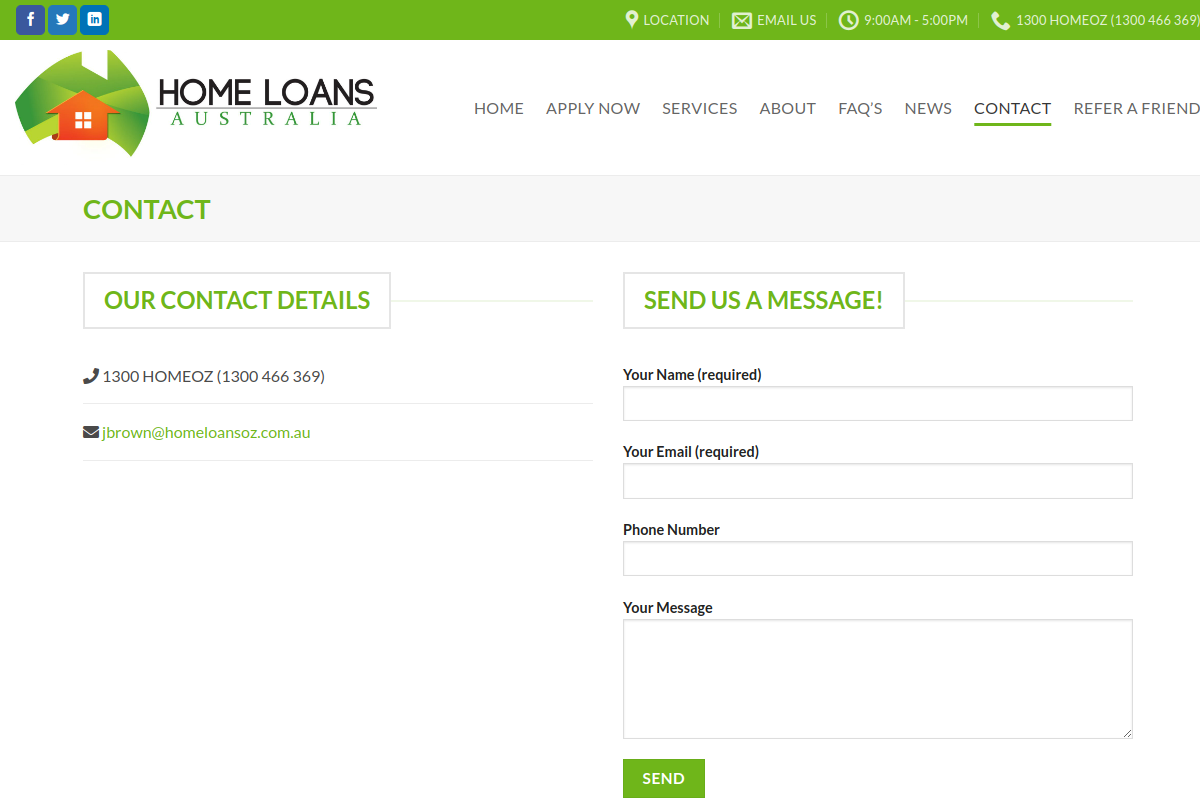 Screenshot of Contact Us | Home Loans Australia