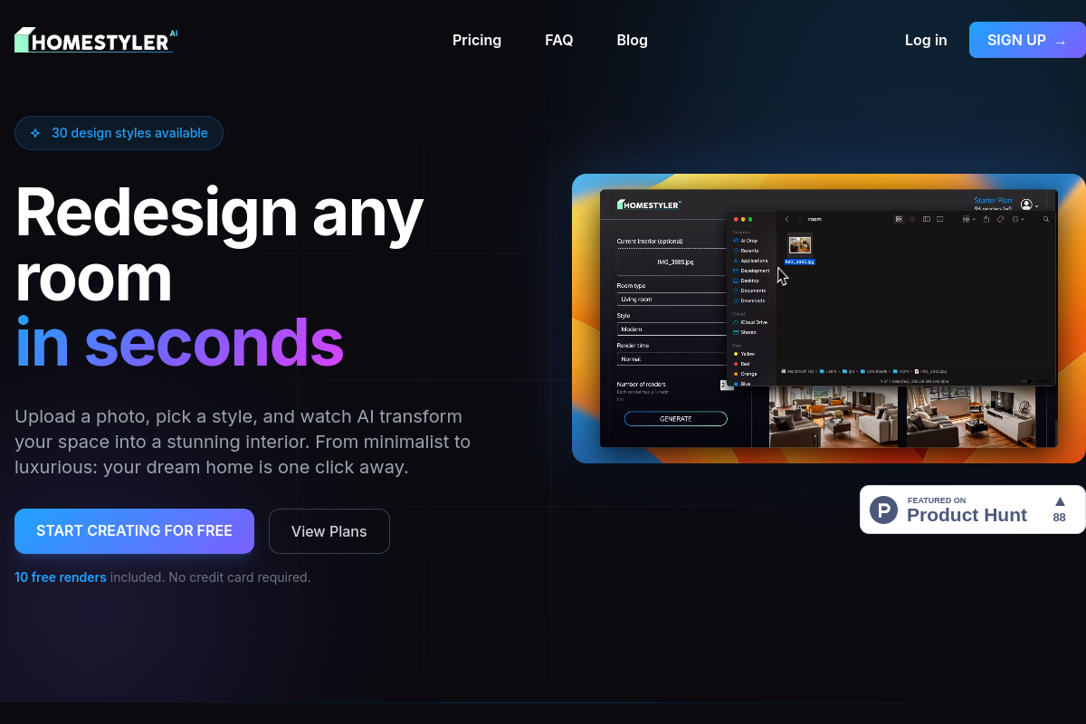 Screenshot of the HomestylerAI website