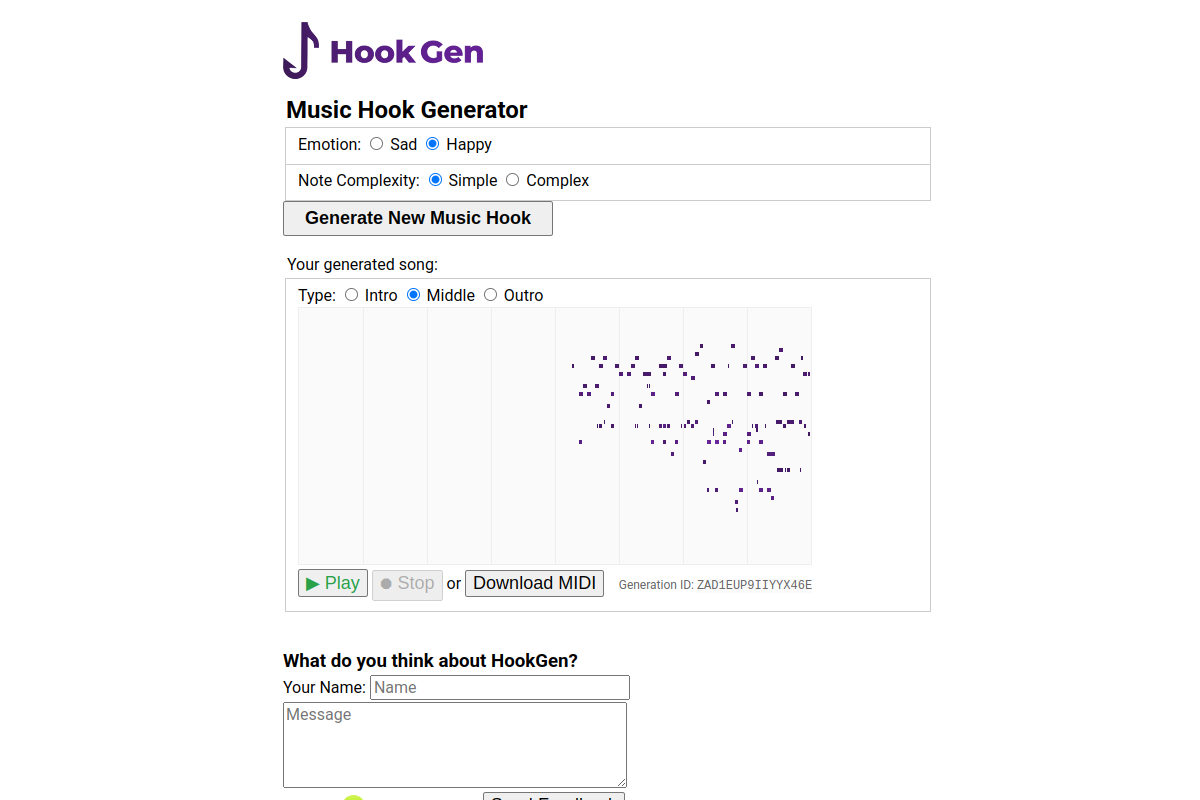 Screenshot of the HookGen website
