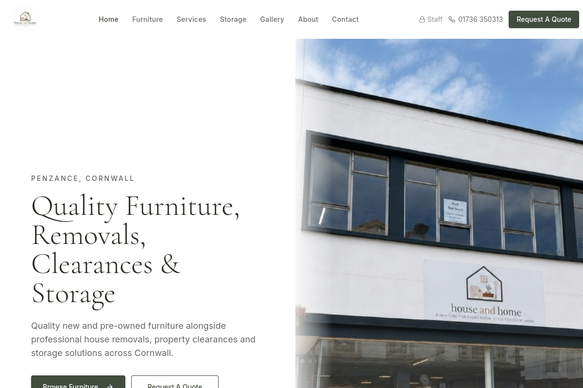House & Home Penzance website homepage