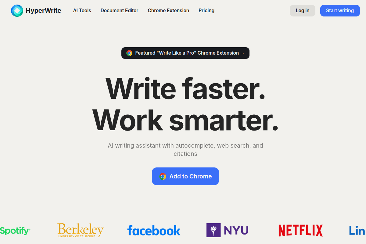 Screenshot of the HyperWrite | AI Writing Assistant website