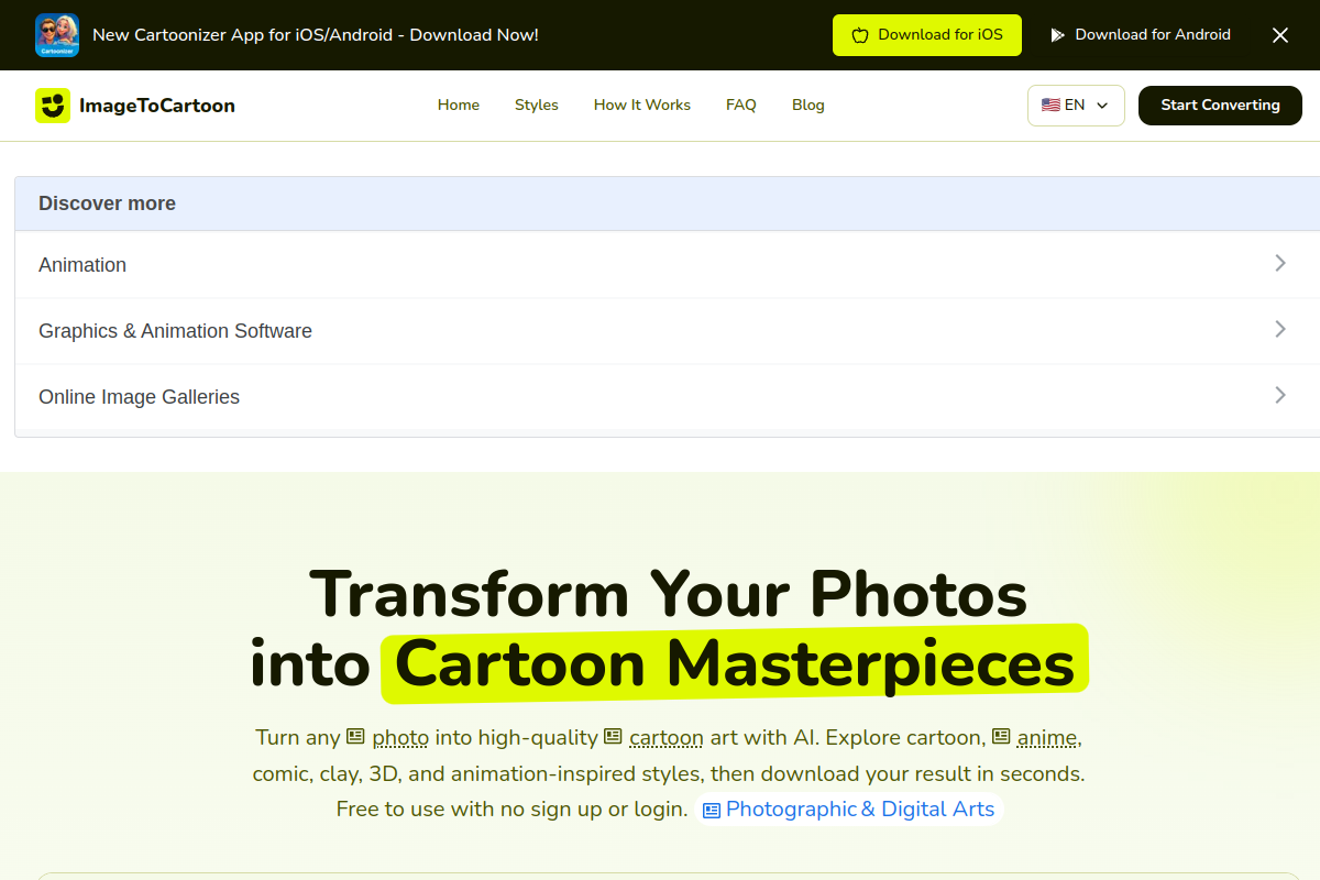 Screenshot of the Cartoonize website
