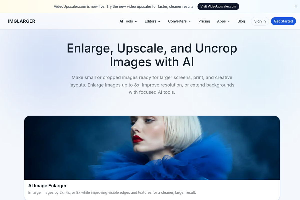 Screenshot of the AI Image Enlarger website