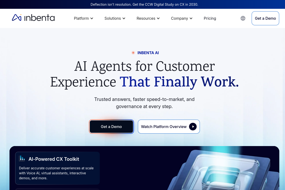 Screenshot of the Inbenta website