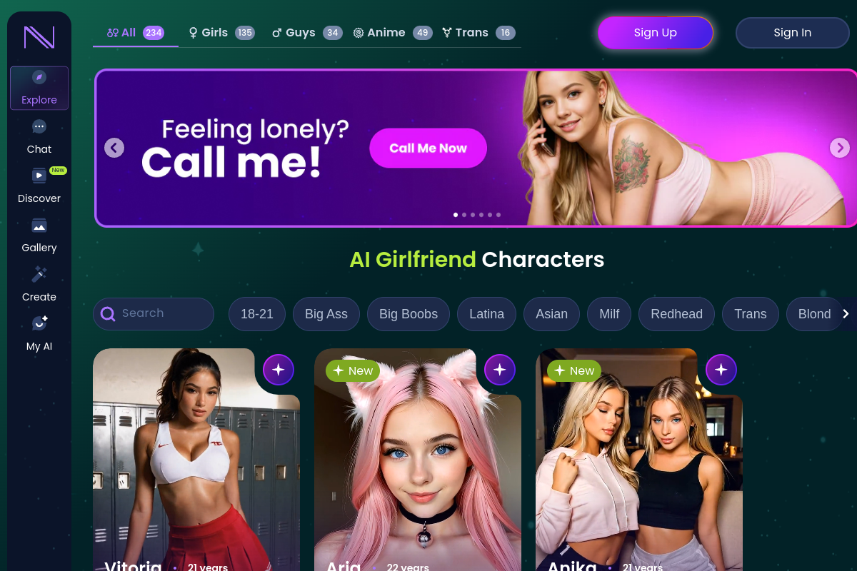 Infatuated AI homepage as it appeared during testing