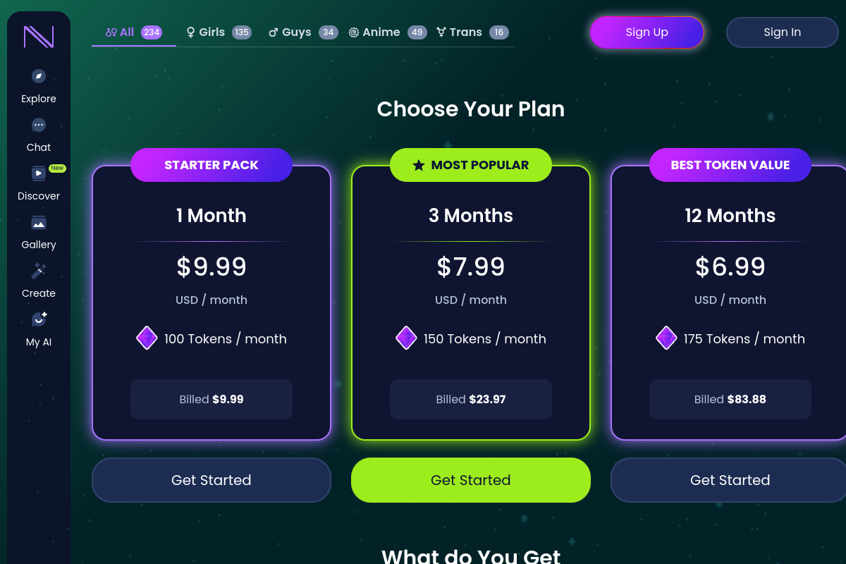 Infatuated AI interface, screenshot 2 of 2