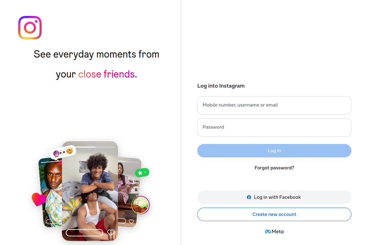 Instagram homepage as it appeared during testing