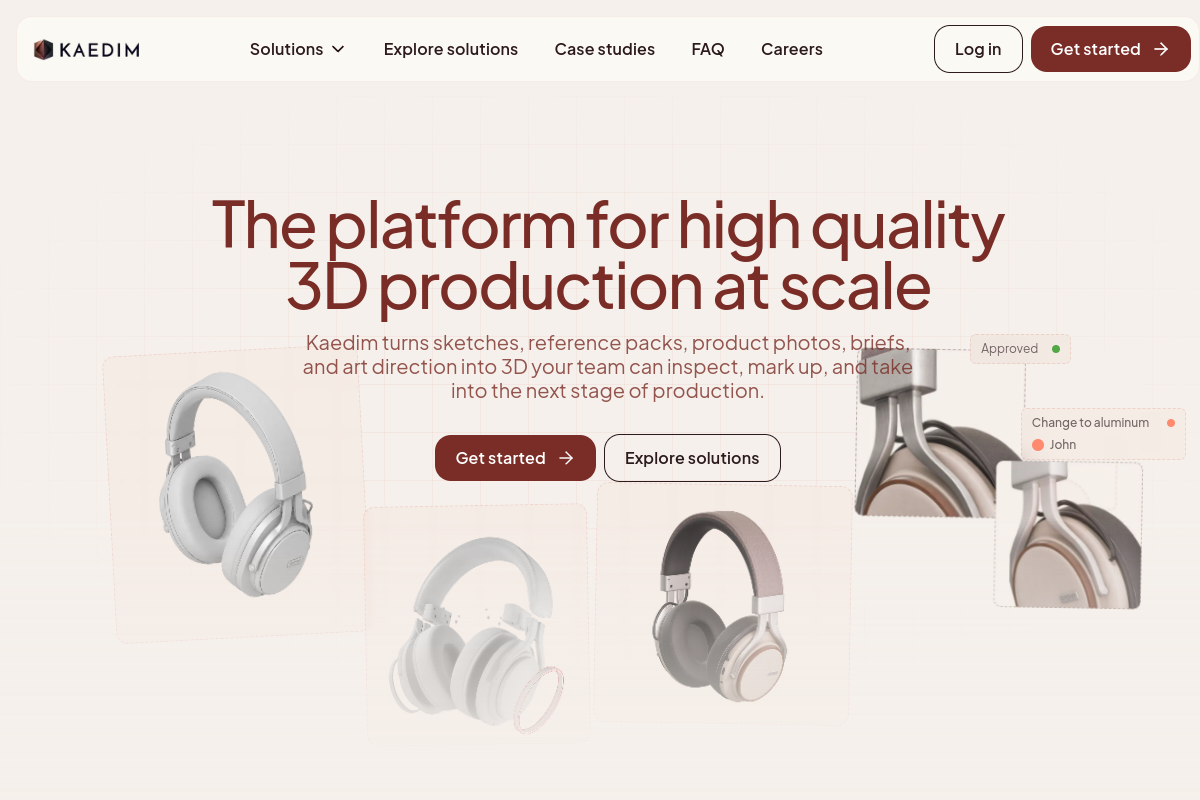 Screenshot of the Kaedim website