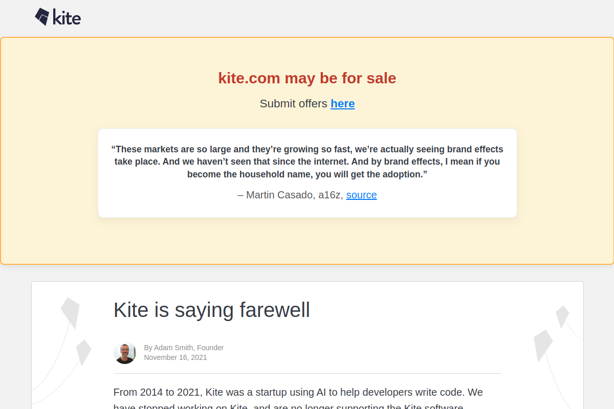 Screenshot of the Kite website