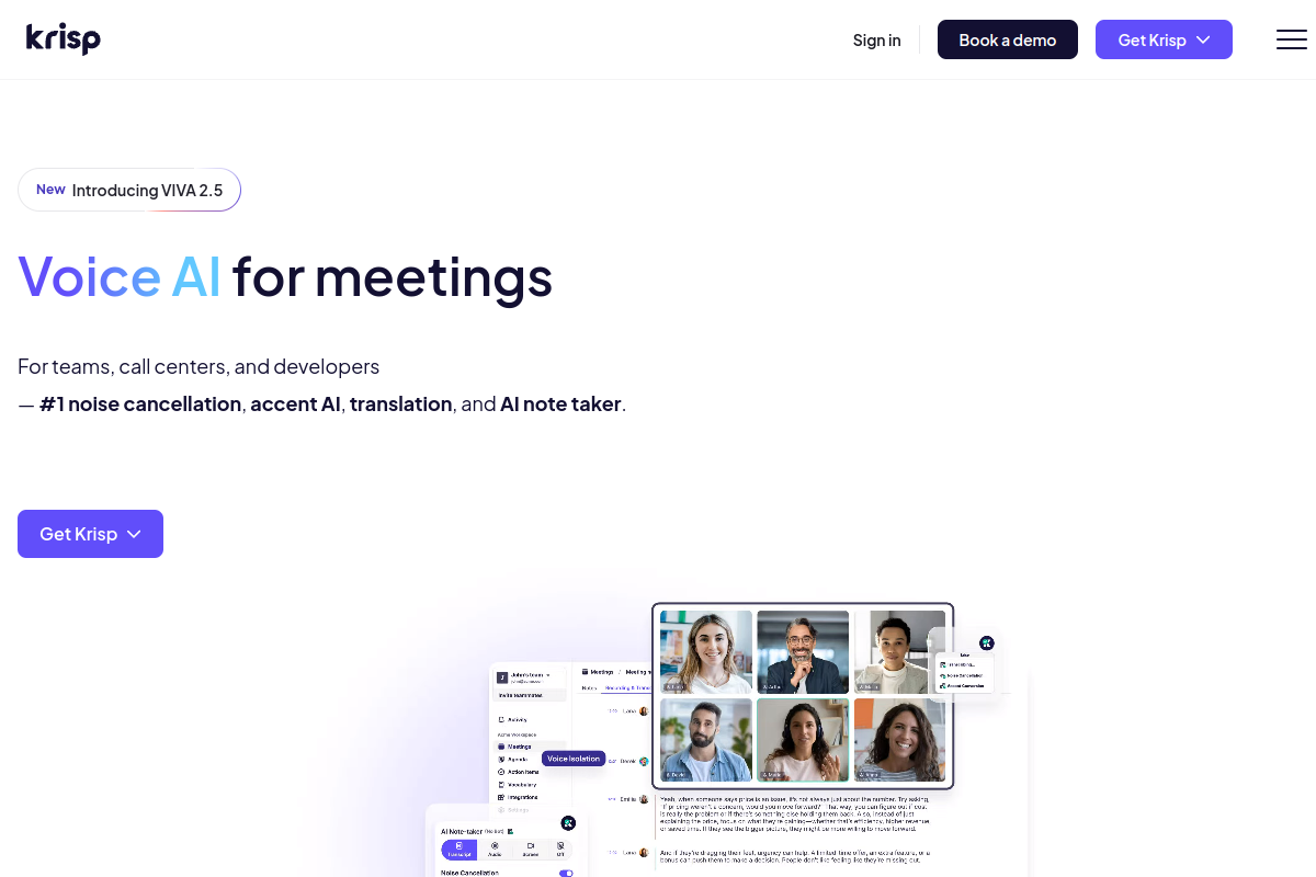 Screenshot of the Krisp website