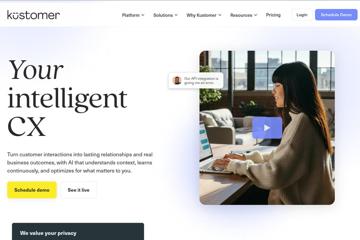 Screenshot of the Kustomer website