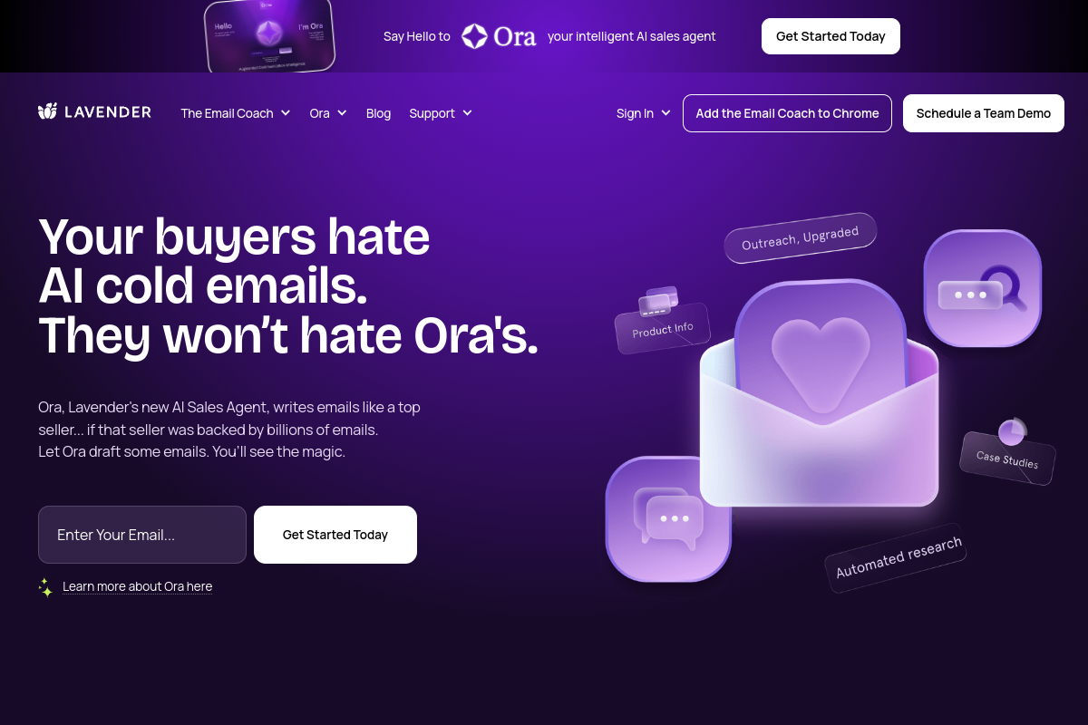 Screenshot of the Lavender website