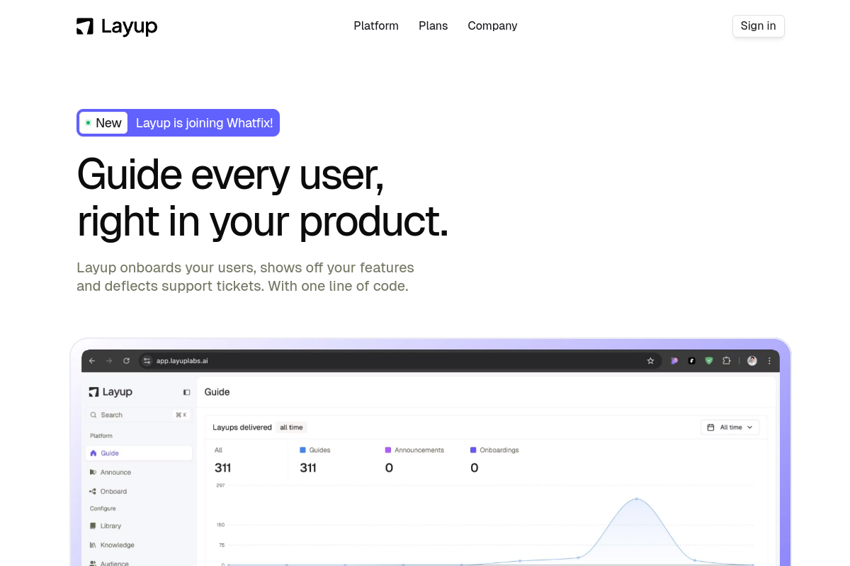 Screenshot of the Layup website