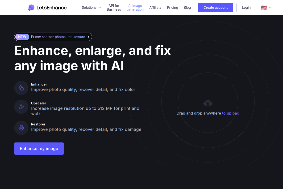Screenshot of the Lets Enhance: Image Quality AI website