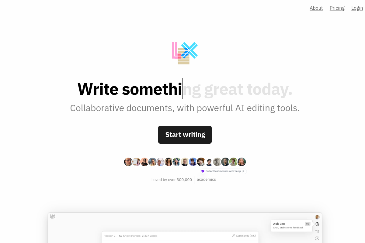 Screenshot of the Lex website