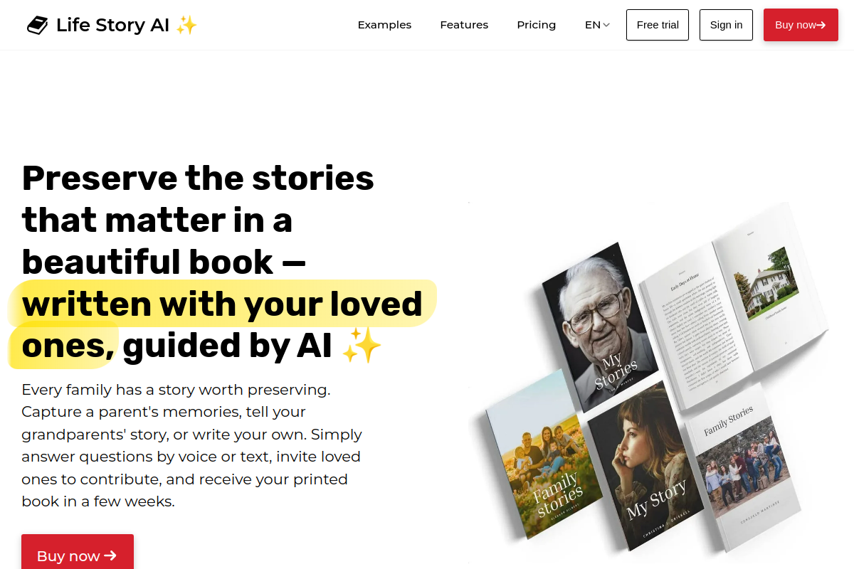 Screenshot of the Life Story AI website
