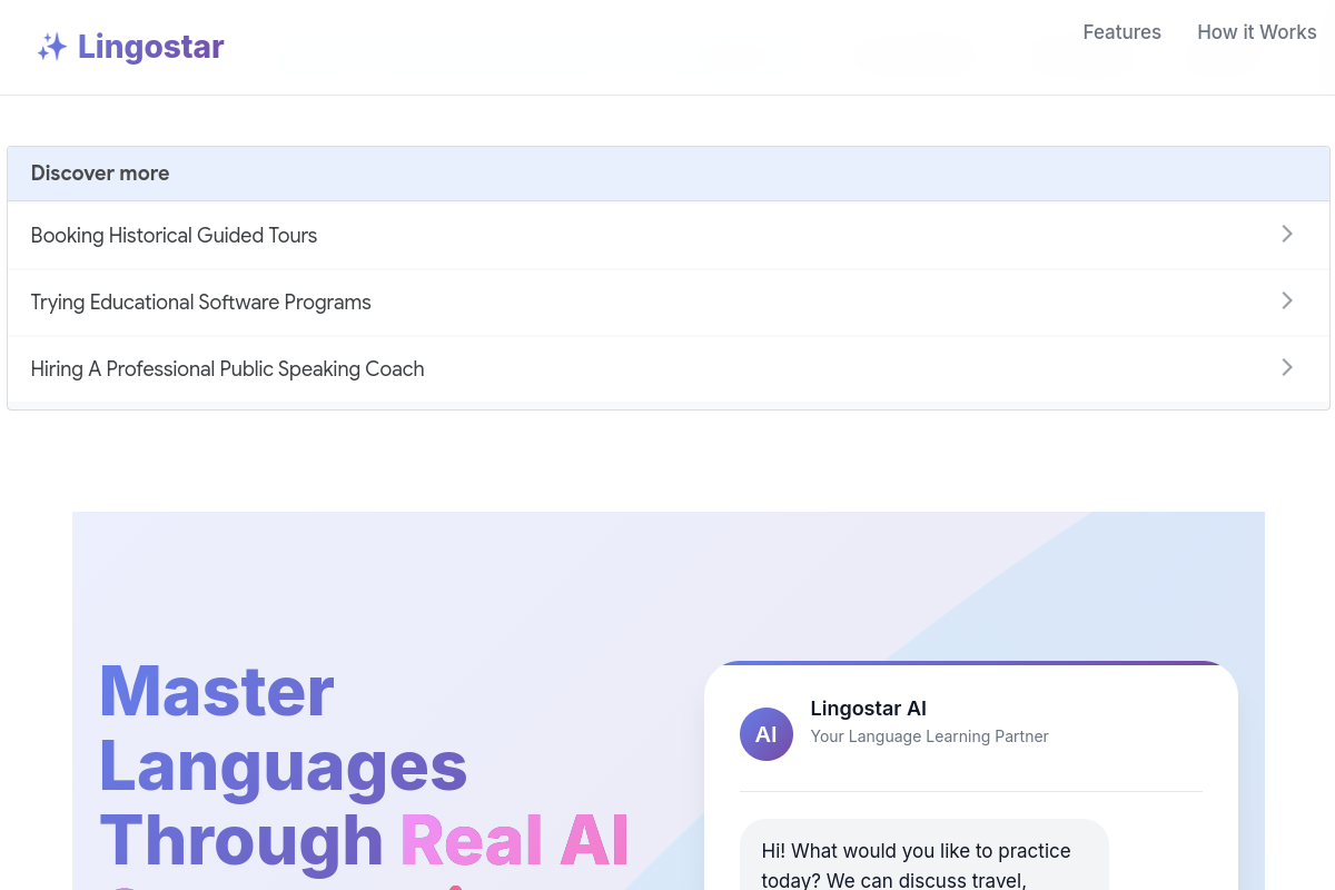 Screenshot of the Lingostar website