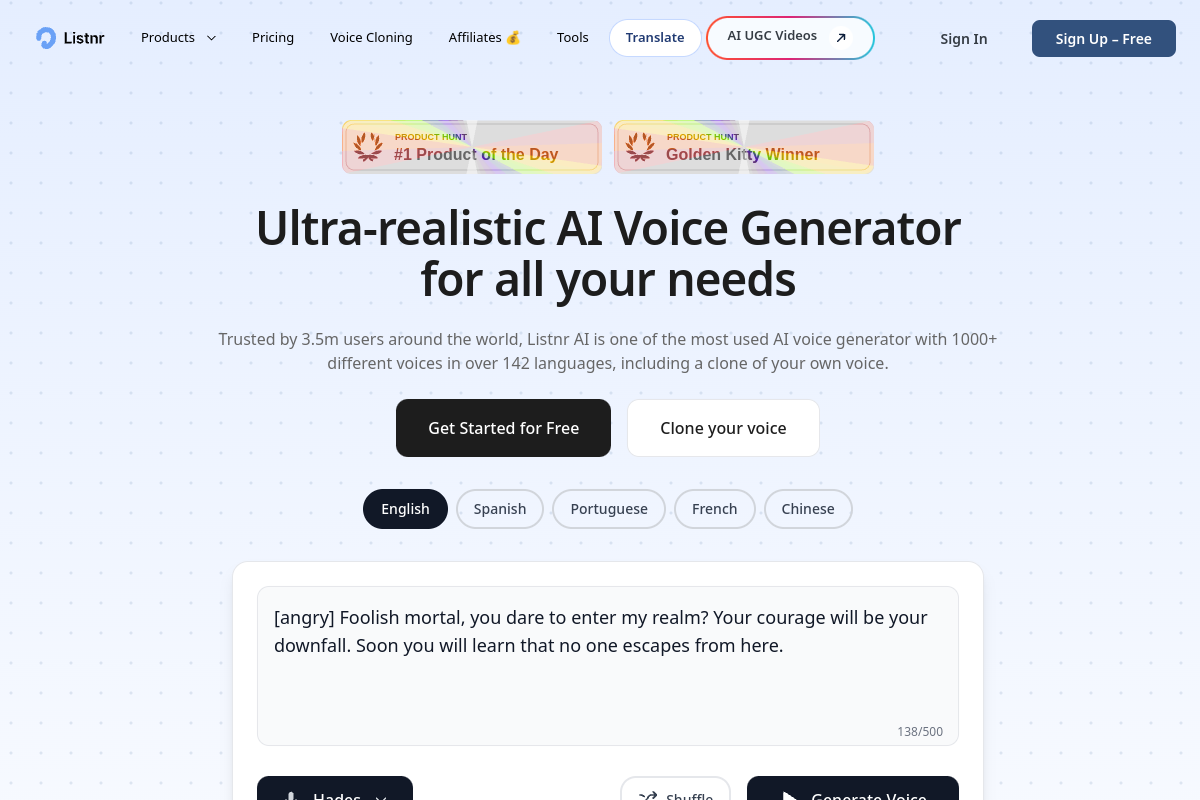 Screenshot of the Listnr AI website