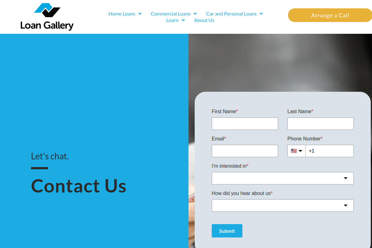 Screenshot of Contact Us - Loan Gallery Finance