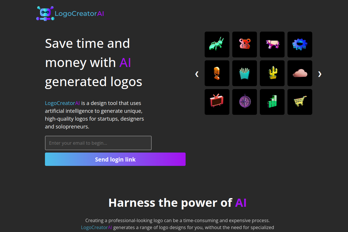 Screenshot of the LogoCreatorAI website