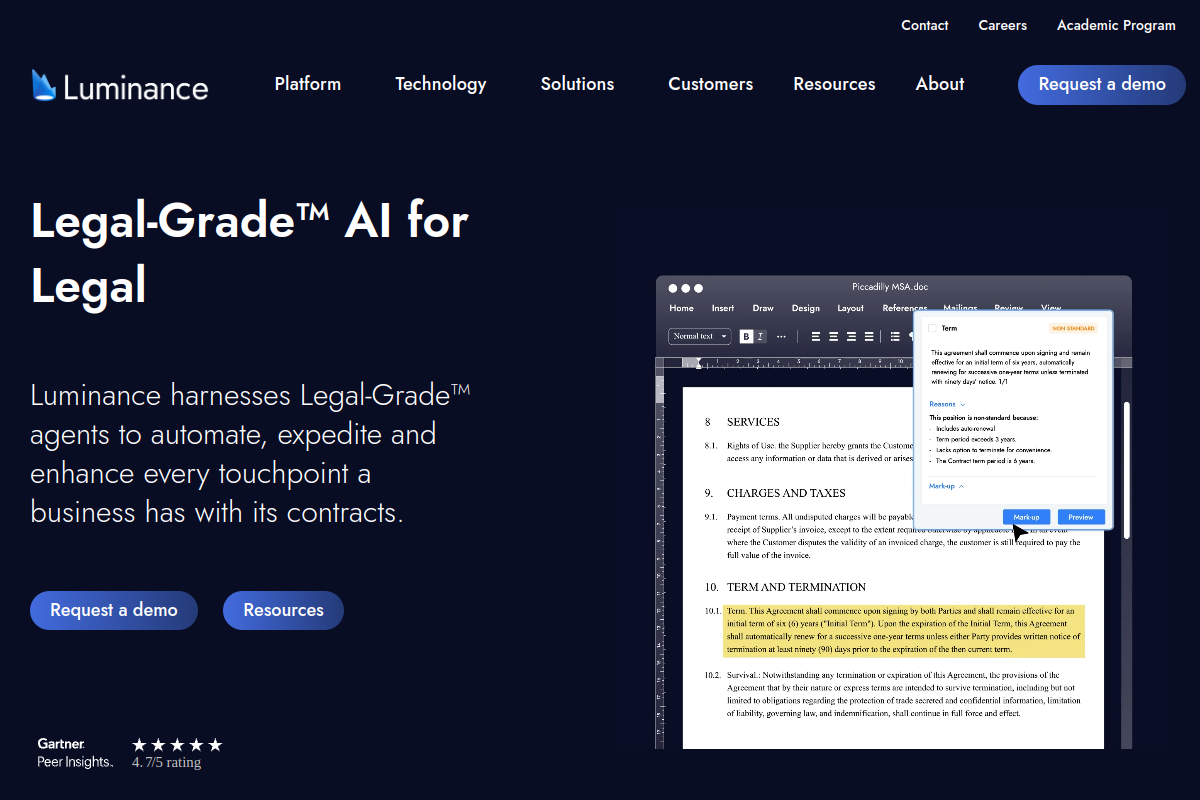Screenshot of the Luminance website