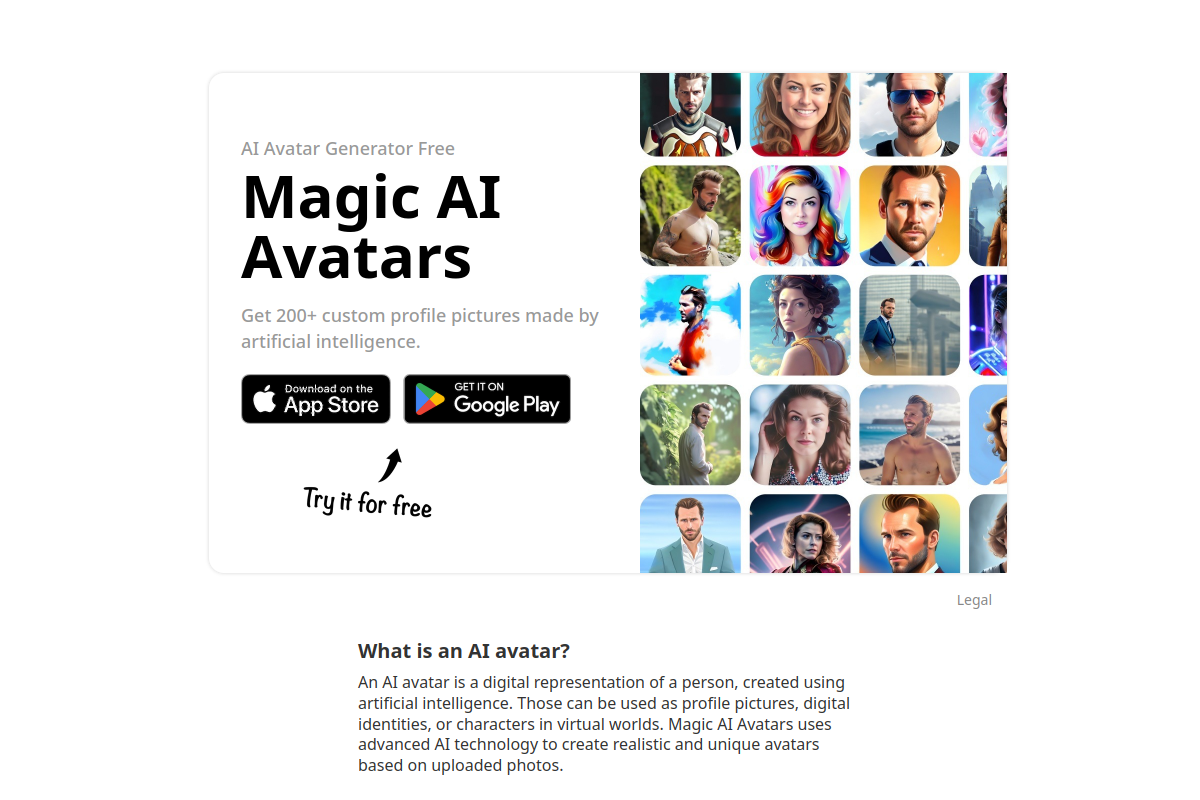 Screenshot of the Magic AI Avatars website
