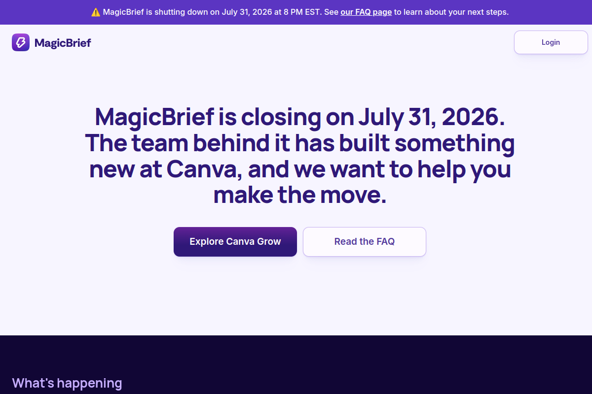Screenshot of the MagicBrief website