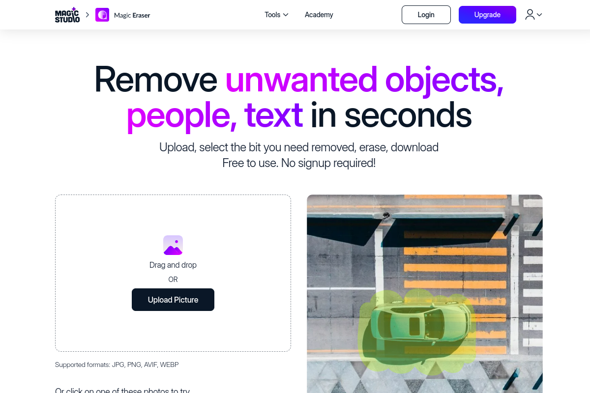 Screenshot of the Magic Eraser website