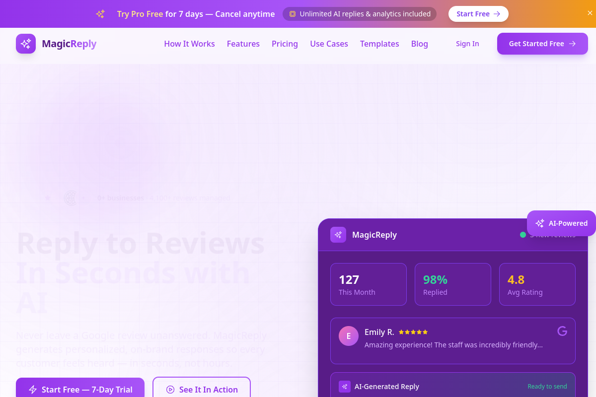 Screenshot of the MagicReply website
