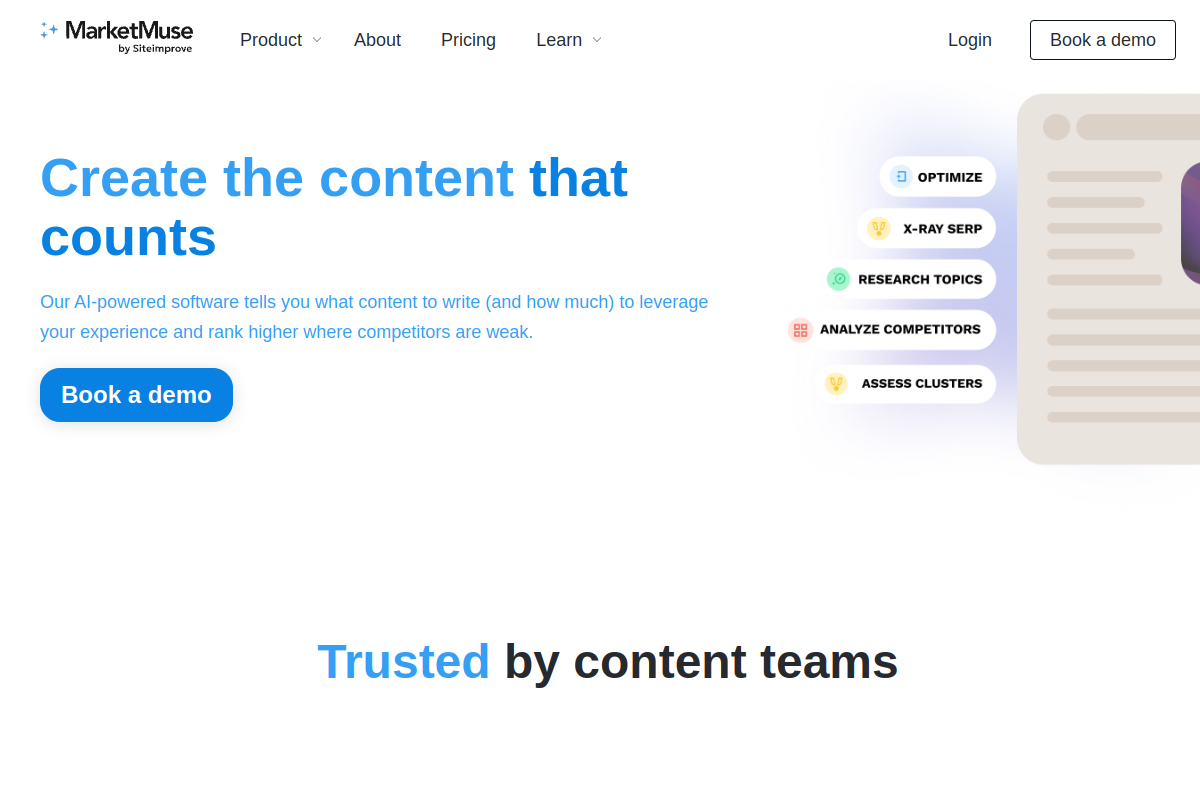 Screenshot of the MarketMuse website