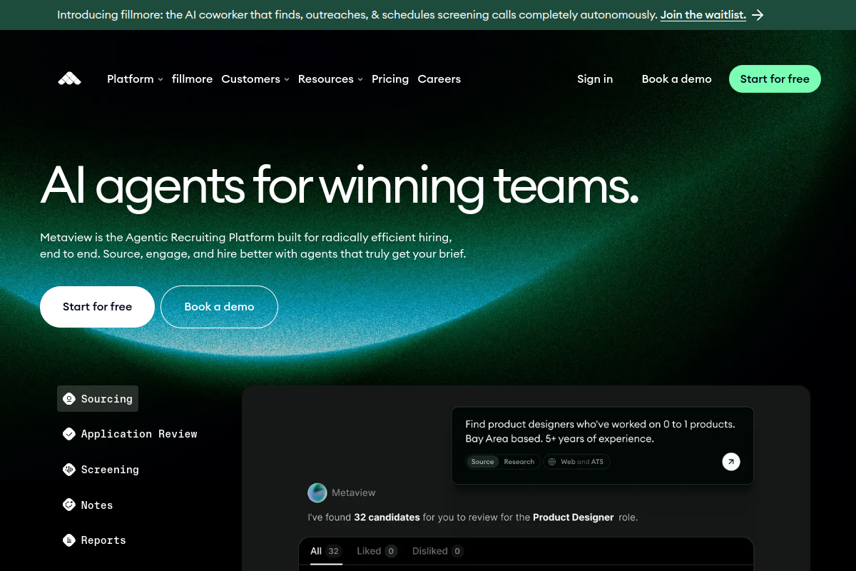 Screenshot of the Metaview website