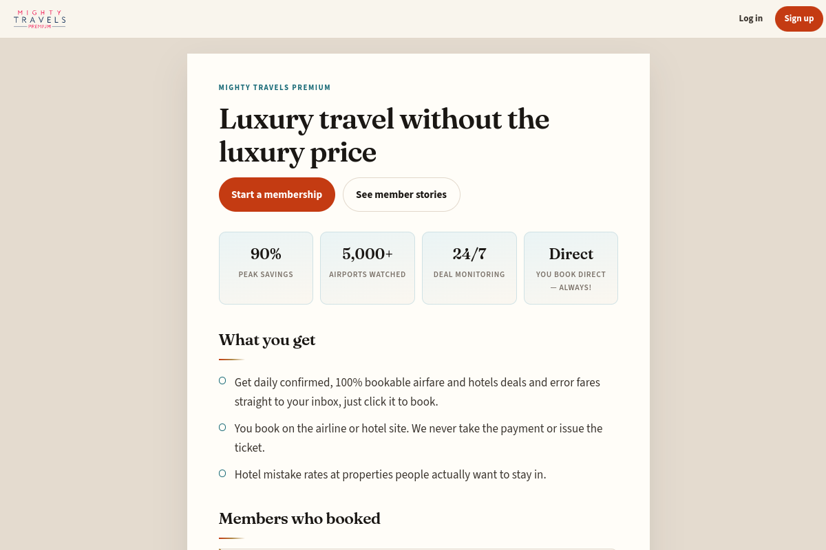 Screenshot of the Mighty Travels website