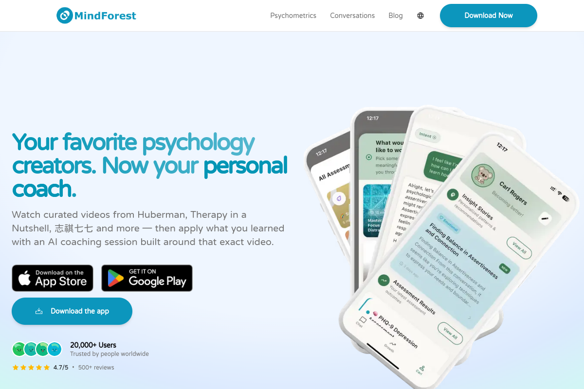 Screenshot of the MindForest website