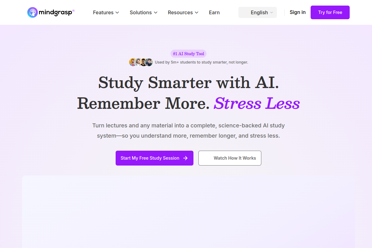 Screenshot of the Mindgrasp website