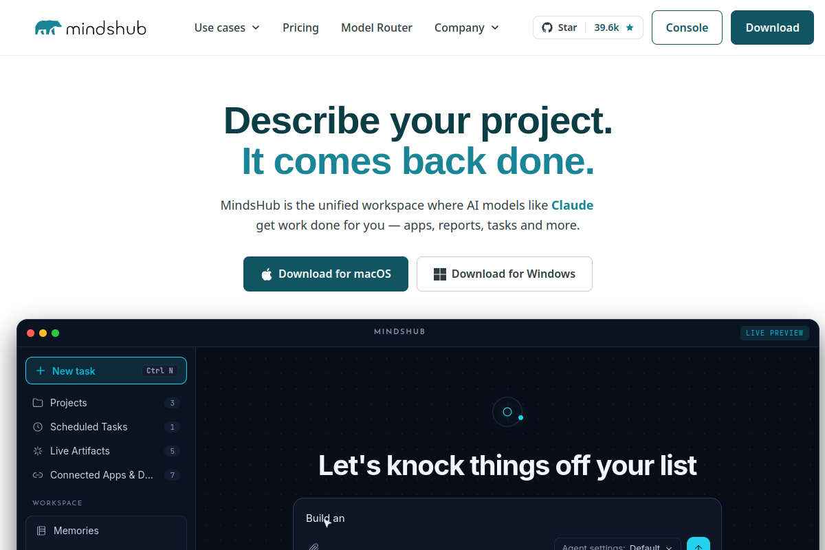 Screenshot of the MindsDB website