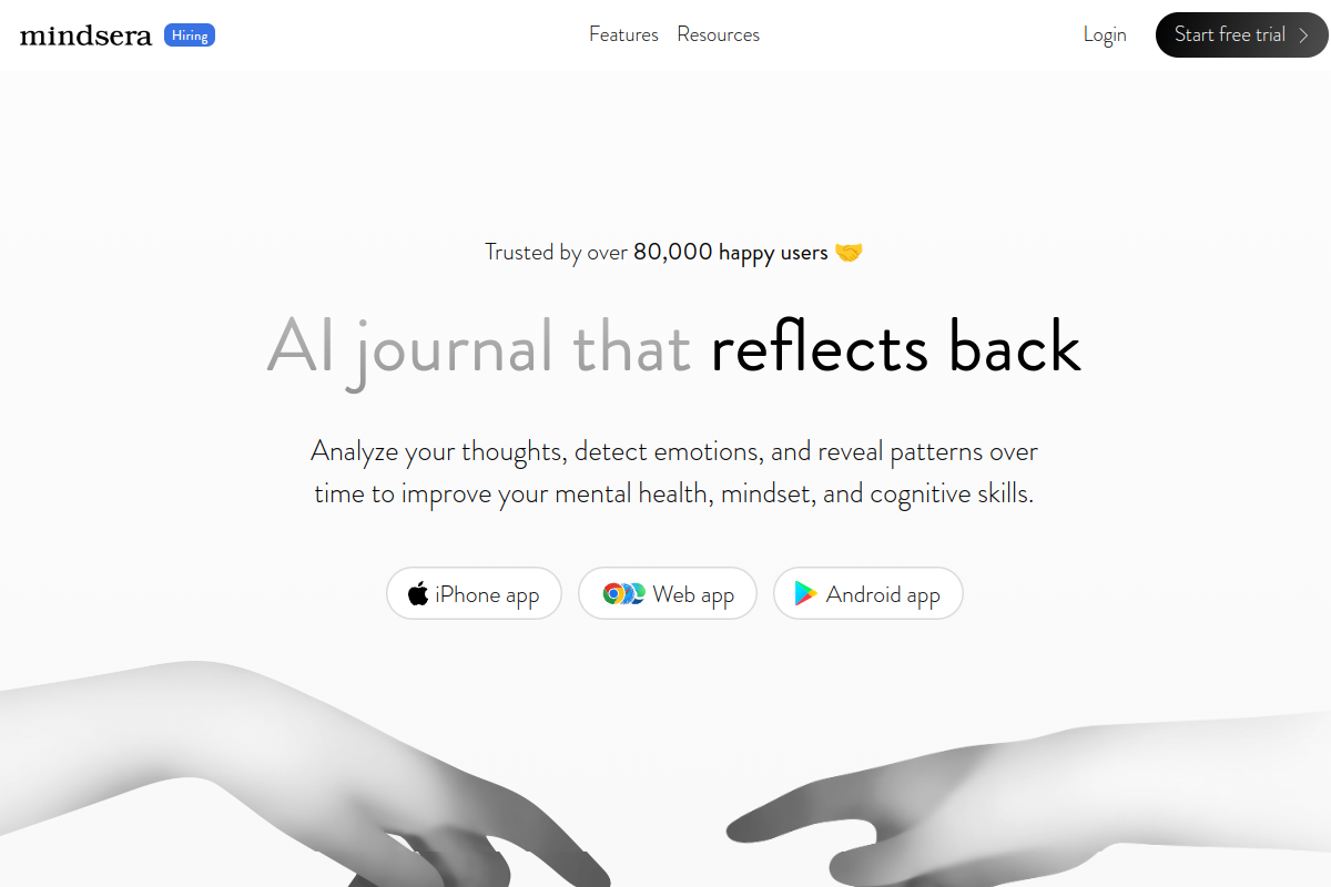 Screenshot of the Mindsera website