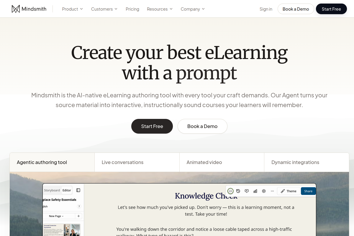 Screenshot of the Mindsmith website