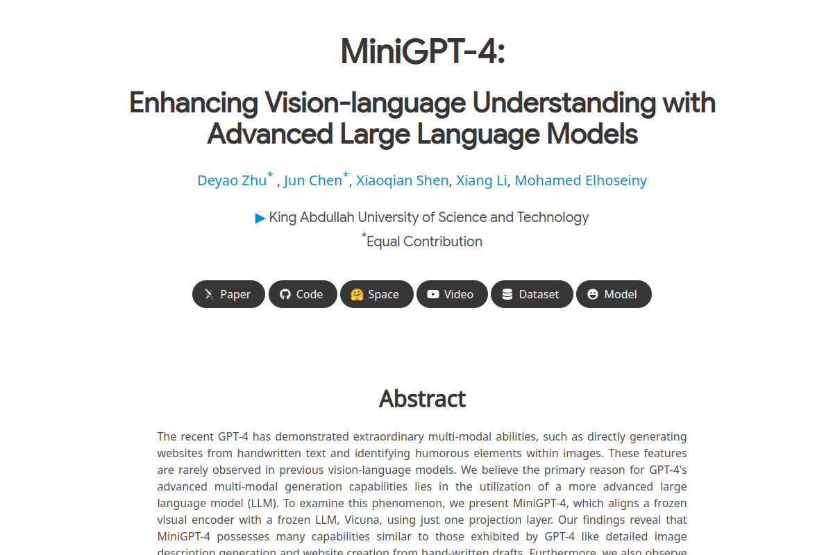 Screenshot of the MiniGPT-4 website