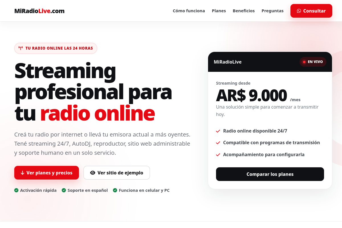 Captura del sitio MiRadioLive