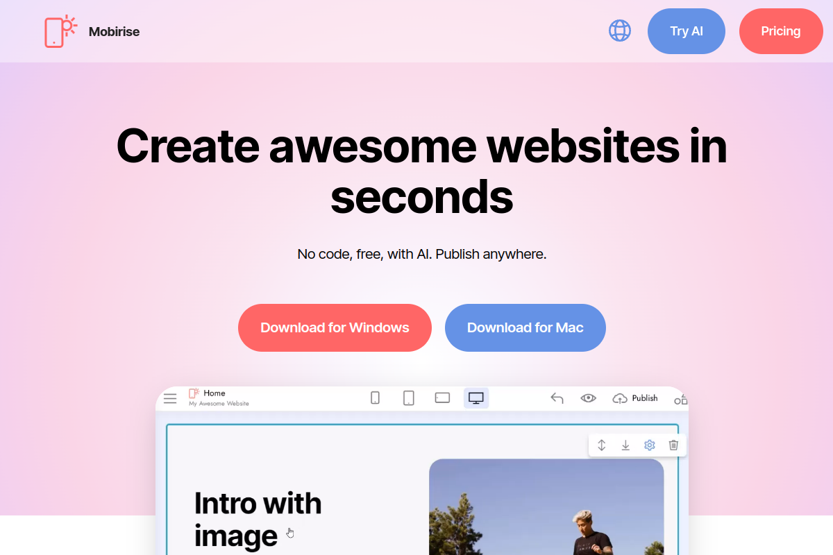 Screenshot of the Mobirise website