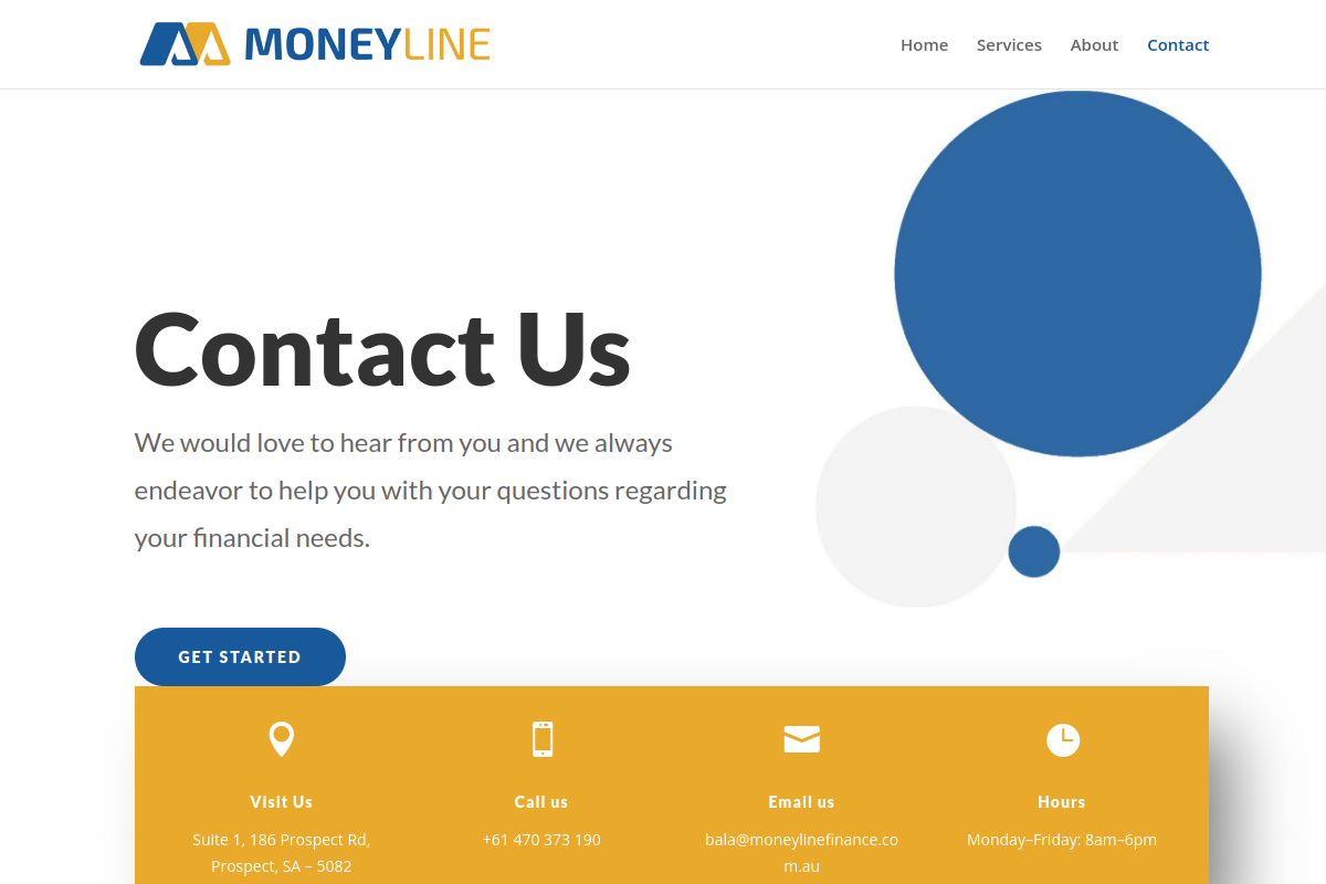 Screenshot of Contact | Moneyline Finance