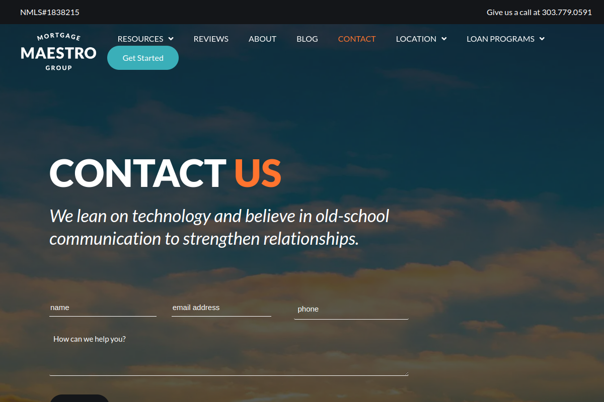 Screenshot of Contact Us | Denver Mortgage Brokers | Mortgage Maestro Group