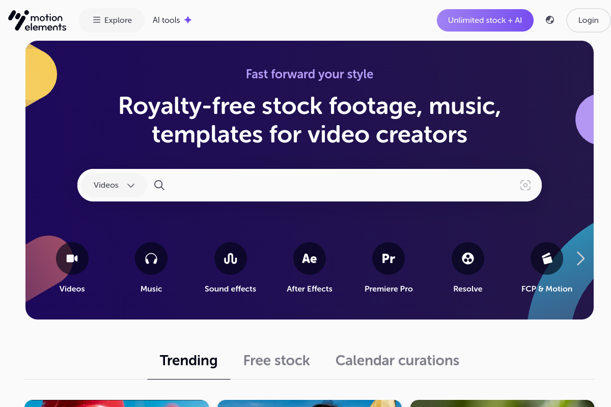 Screenshot of the Motion Elements website